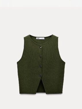 ZARA Dark Olive Knit Button Front Vest